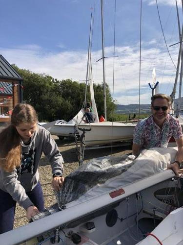 John and Maia rigging their Fireball